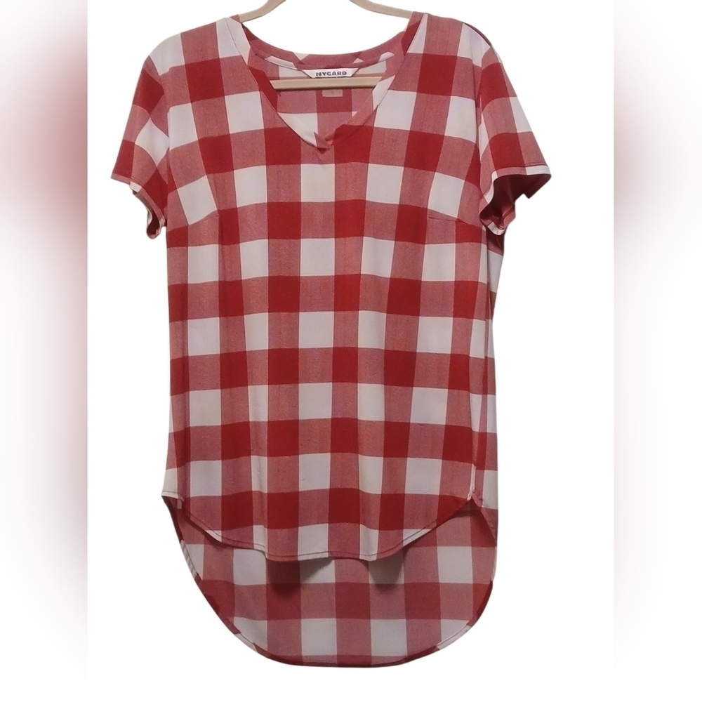 Peter Nygard- NWT, Red & White Checkered Short Sleeve Top, V-Neck, Size Small - Picture 2 of 10
